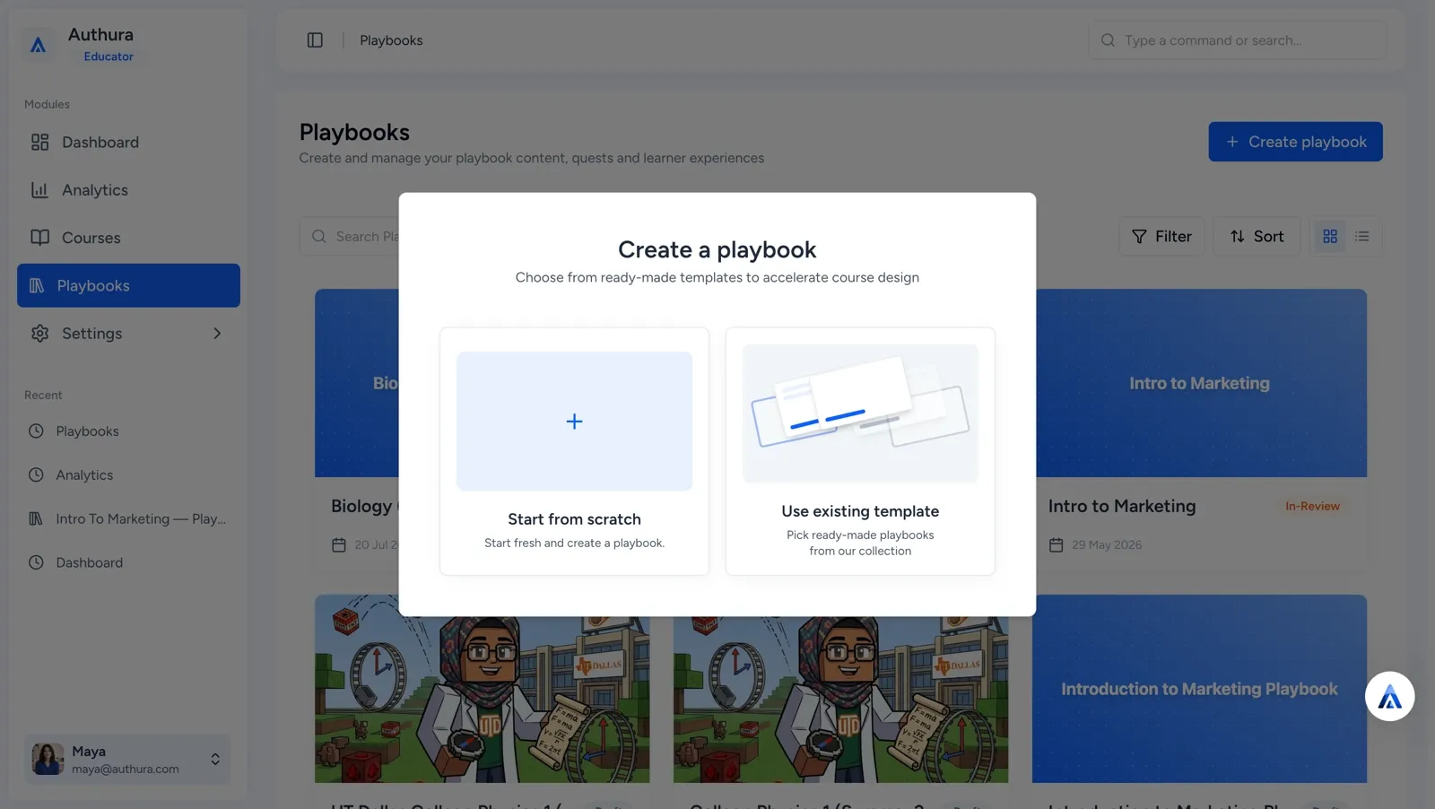 Option to create a Playbook from scratch or to use an existing template