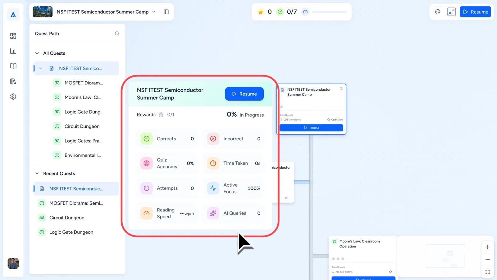 Authura Playbook dashboard with highlighted Quest analytics menu