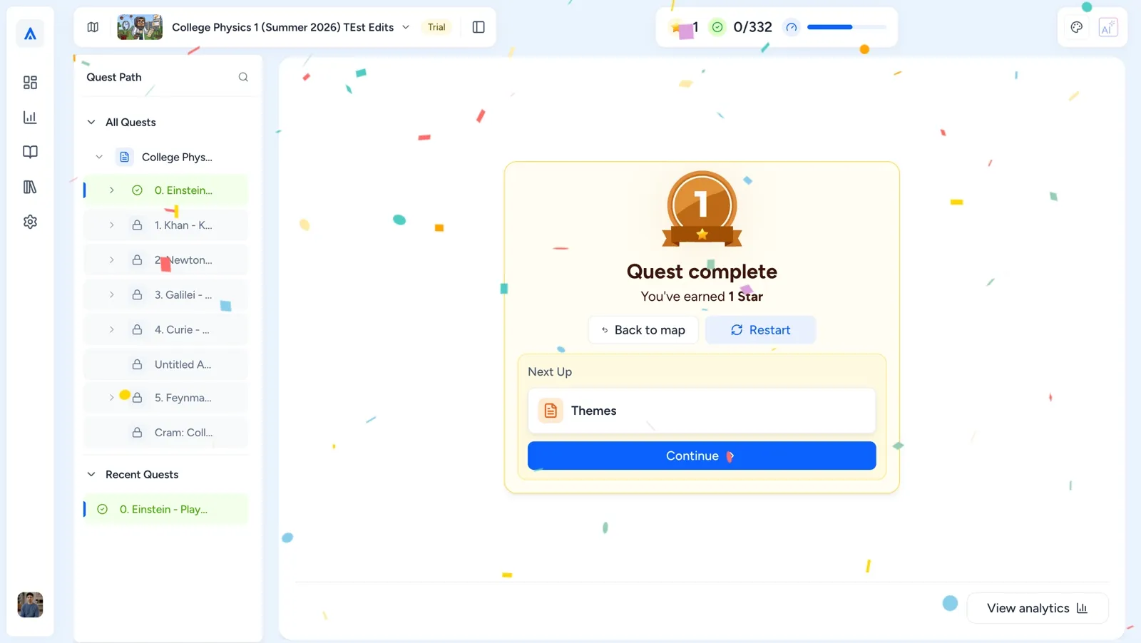 Authura Basic Quest completion screen with 1-star reward