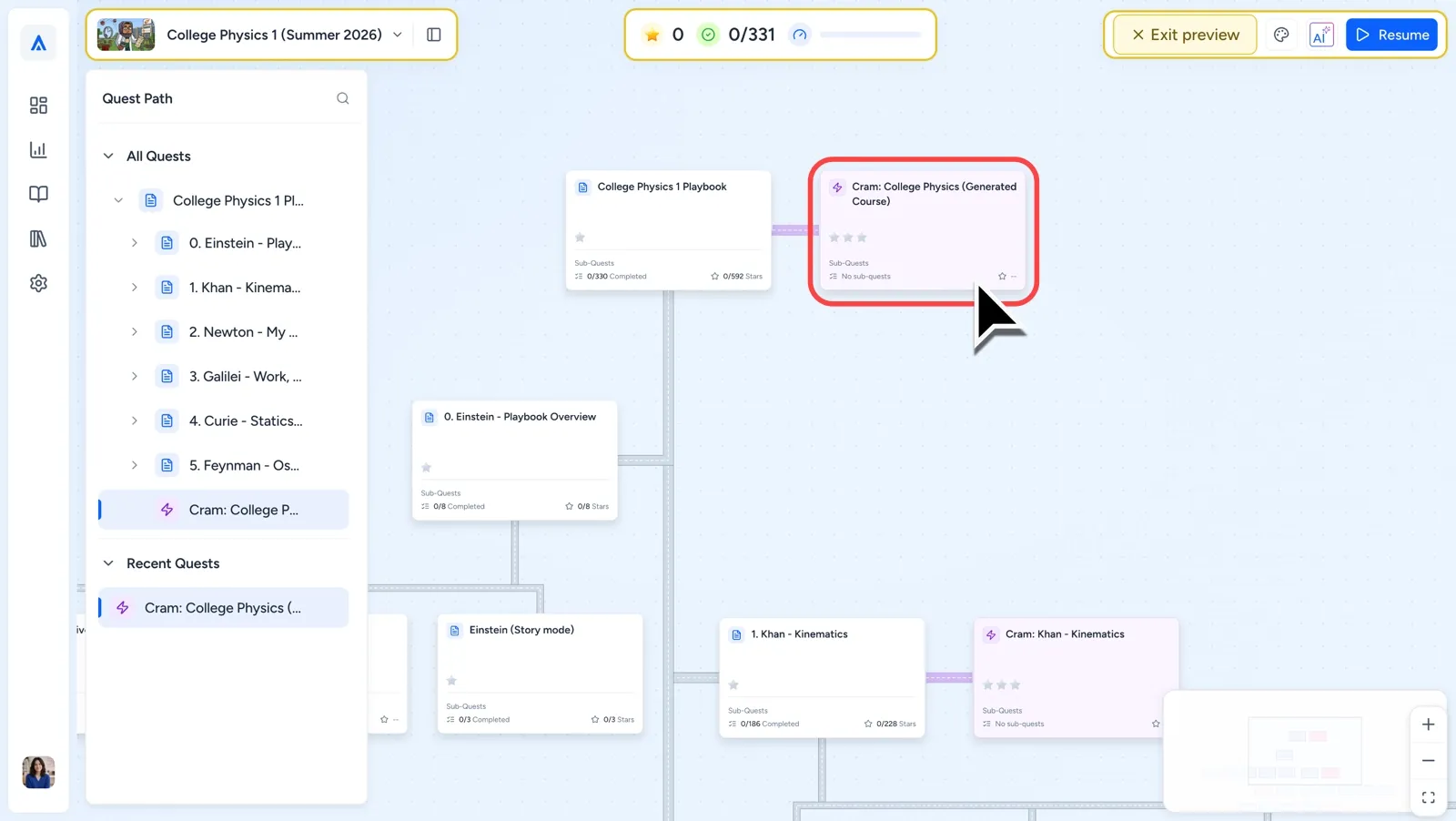 Cursor pointing to highlighted Review Quest in the Playbook dashboard