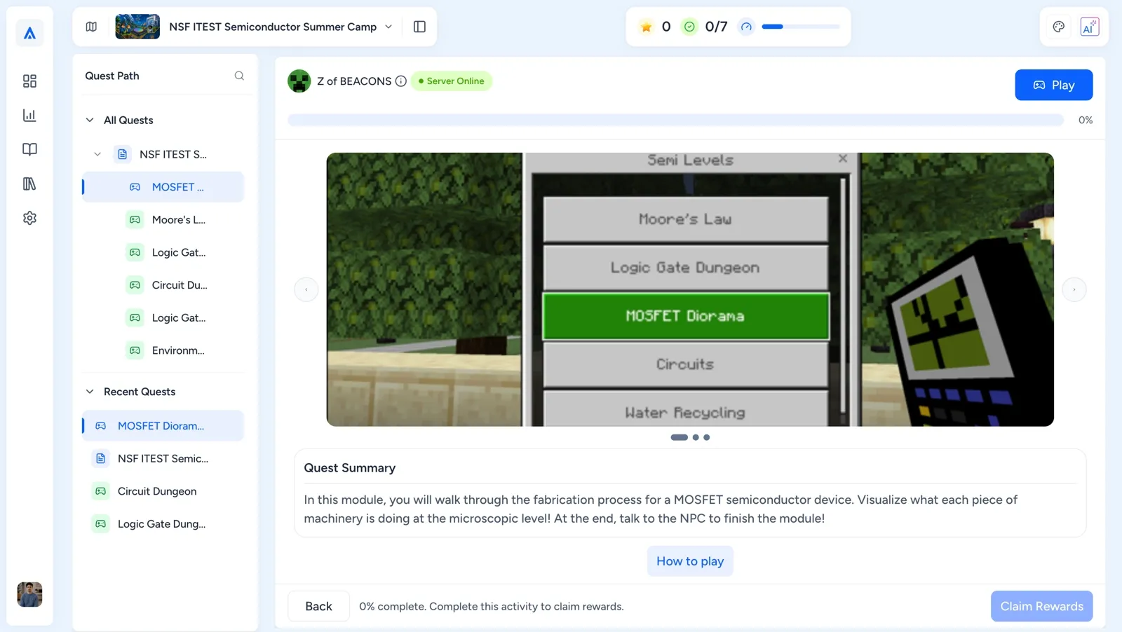 Authura Game Quest summary page