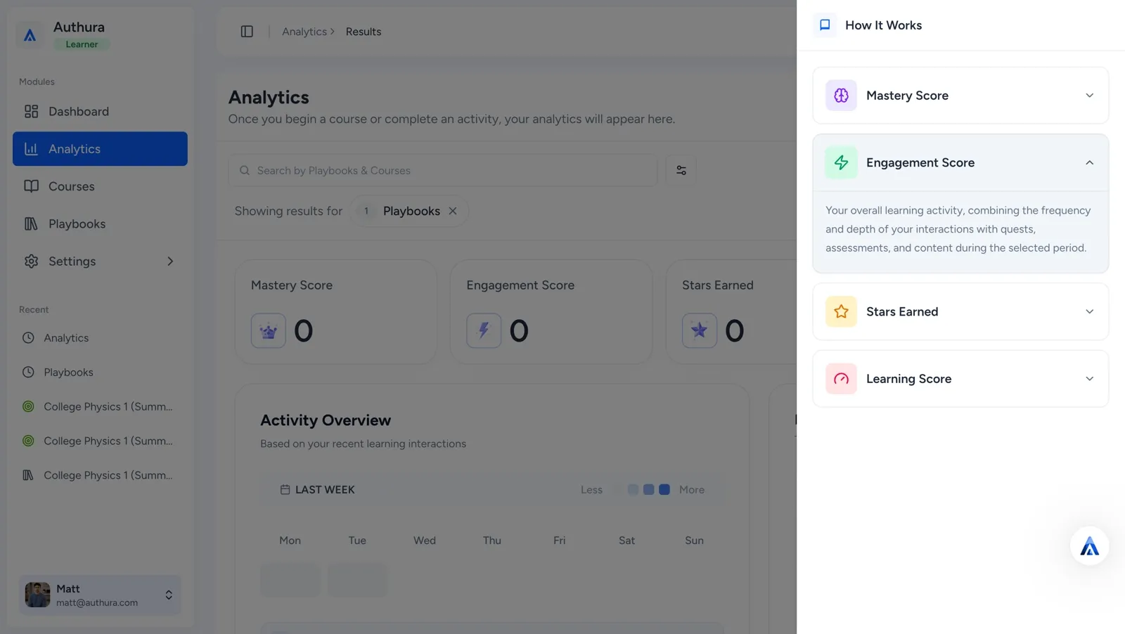 Authura sidebar with description of an Engagement Score