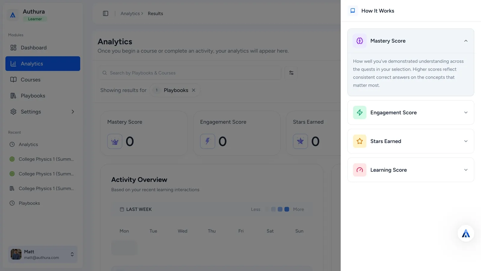 Authura sidebar with description of a Mastery Score