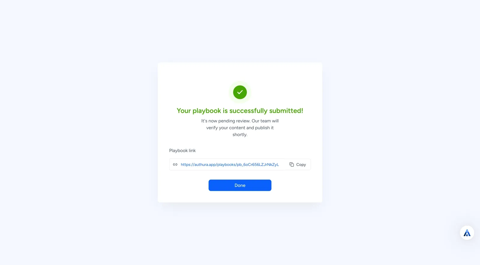 Playbook submission success confirmation