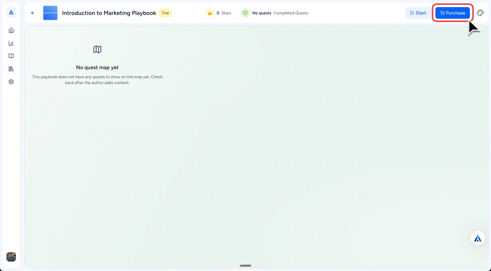 Playbook map showing Purchase button