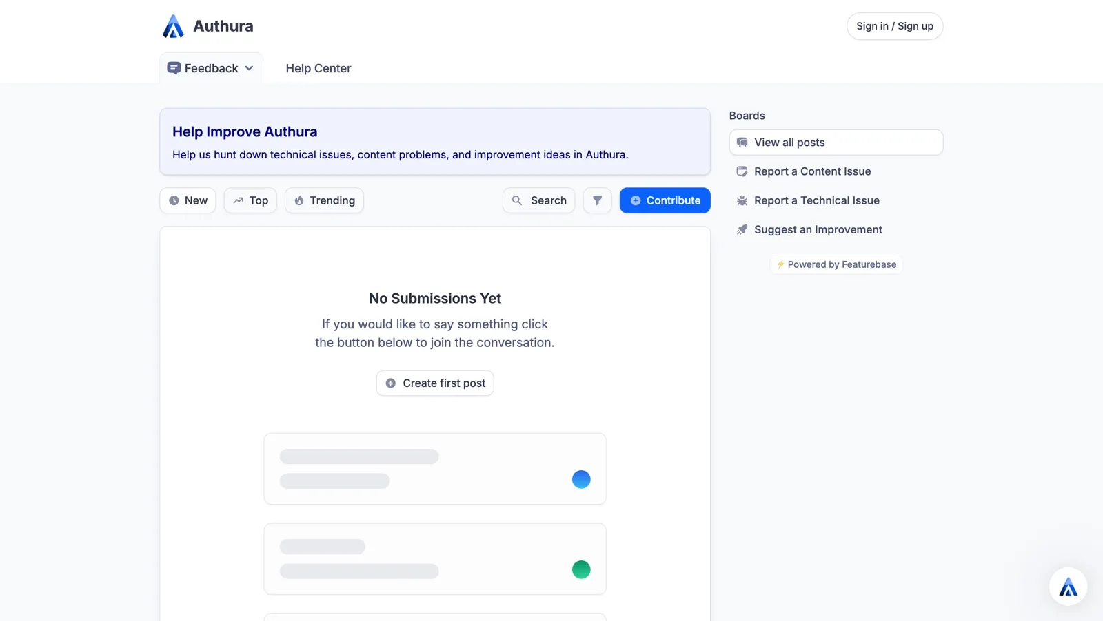 Authura feedback submission page