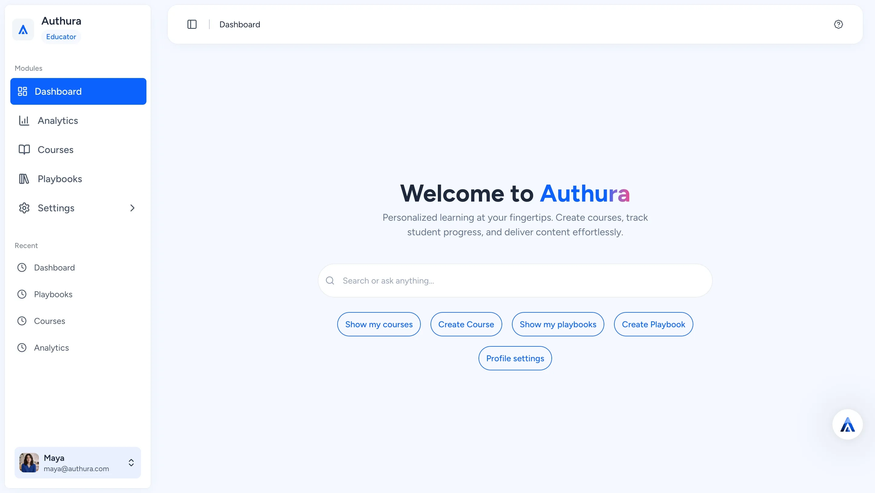 Authura educator dashboard