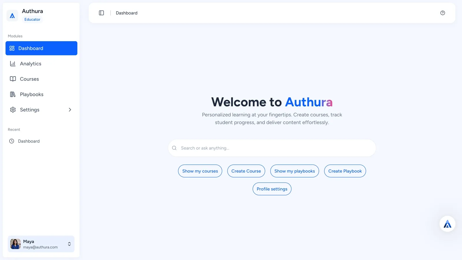Authura educator dashboard