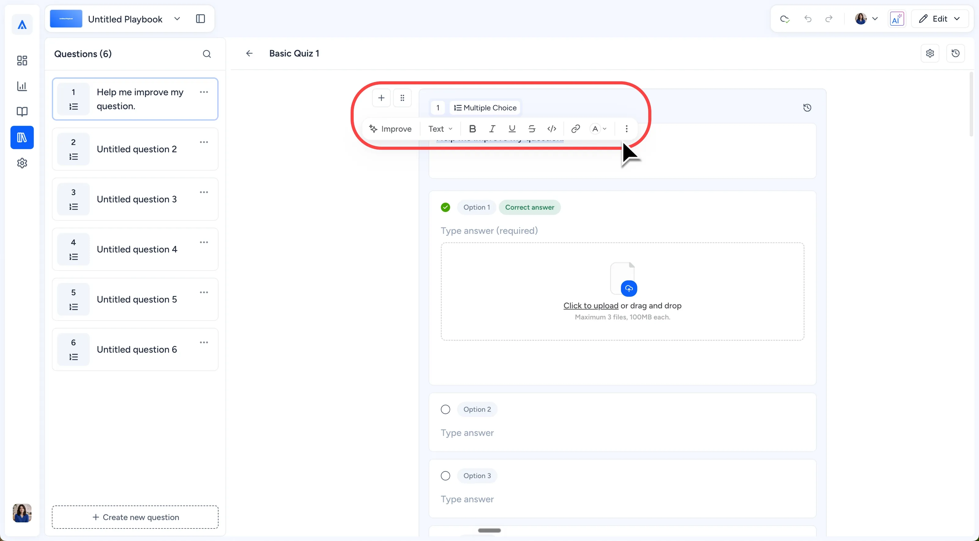 Floating toolbar with Improve and text-formatting controls